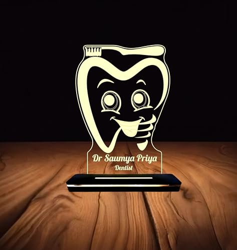 Image of PRINTKART Doctors Name and Designation, Personalised LED Doctors Name Gifts, 3D Illusion Lamp Gift for Doctor, Laser Cut, (Material:- Acrylic Transparent, Size:- 6 x 4 Inches) (Dentist-1)