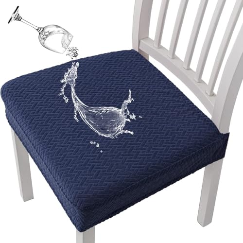 Fundas de Silla Impermeables Jacquard Juego de 2/4/6/8, Cubresillas Elástico Antideslizante Lavable, Protector Silla para Comedor Cocina, Hogar con Niños Mascotas(Navy Blue,6pcs)