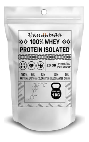 Proteínas, Proteina pura sin Sabor 100% Aislada, WHEY PROTEIN Hanuman, 1 kg. Sin Lactosa, sin carbohidratos.