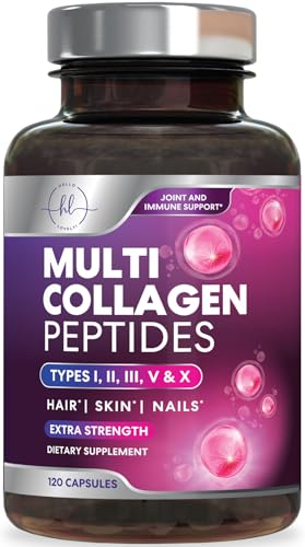 Multi Collagen Peptides - Hydrolyzed Collagen Types I II III V X - Best Hair Skin Nail & Joint Support for Women - Complete Collagen Peptide Supplement - Non-GMO Bottled USA - 120 Capsules
