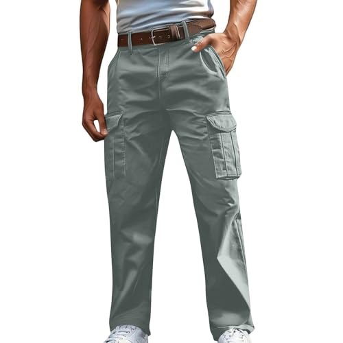 Men Relaxed Fit Stretch Cargo Pants Casual Cotton Lightweight Elastic Waist Work Pants with Pockets for Outdoor