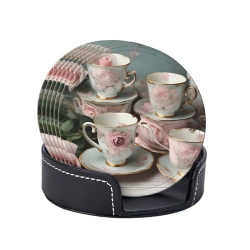 Tasses à thé avec roses imprimées romantiques en polyuréthane résistant - 7
