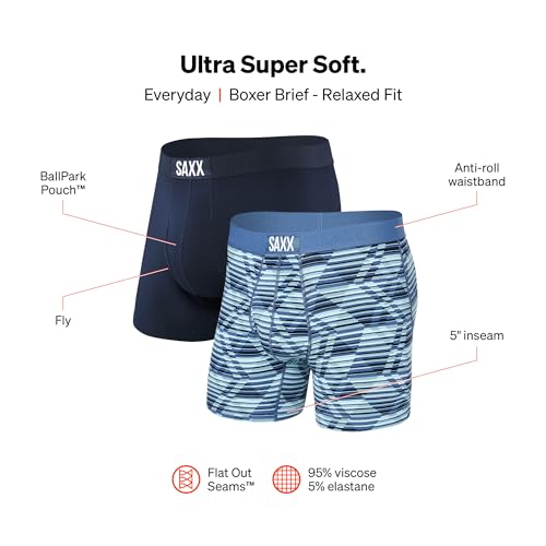 SAXX Underwear Co. mens Saxx Men's Underwear - Ultra Super Soft Boxer Brief Fly 2 Pack With Built-in Pouch Support - Underwear for Men, Fall2