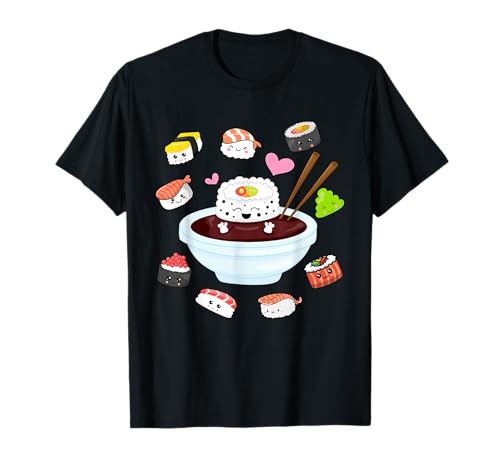 Kawaii Sushi Feliz Divertido Sushi Lindo Japonés Sushi Anime Camiseta