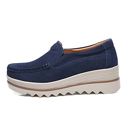 Image of YING LAN Women Slip On Loafers Comfort Suede Moccasins Wide Low Top Shoes