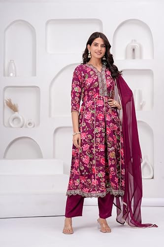 Image of MANHAREE | Women's Rayon Kurta with Pant & Dupatta Set