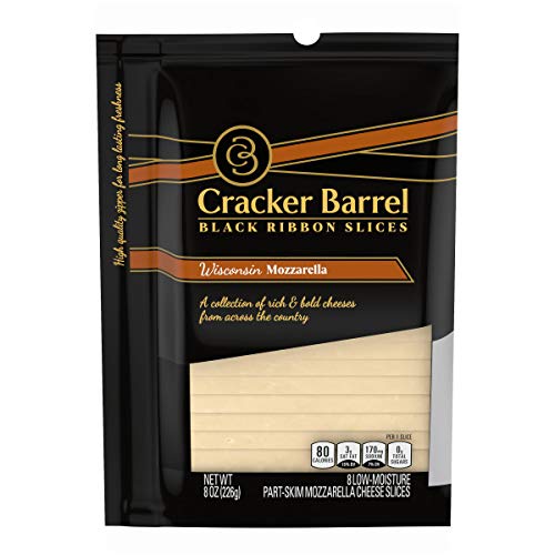 Cracker Barrel Black Ribbon Natural Slices Wisconsin Mozzarella Cheese Slices, 8 ct. Pouch