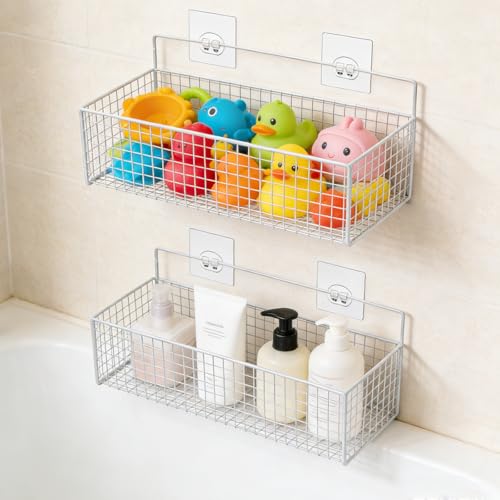 Dewsea 2 Pack Bath Toy Organizer Basket, Large Metal Bathtub Storage Holder, Wall-Mounted Hanging Shower Caddy for Toys, Clothes, Toiletries, Easy Access & Sorting,White by Dewsea - Used condition - Image 5