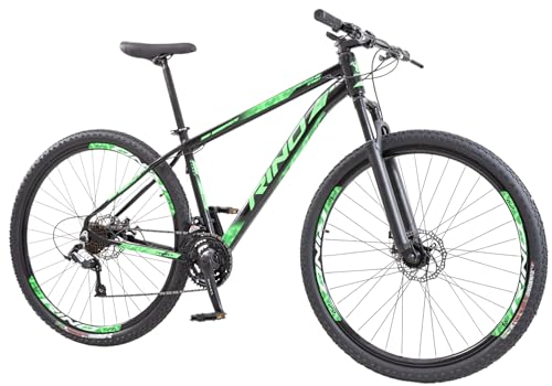 Bicicleta Rino Start RX 1.4 MTB Aro 29 Alumínio 24 Marchas Freio a Disco Suspensão Dianteira (Preto/Verde, 19)