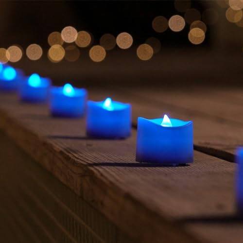 Image of Homemory 24-Pack Blue Flameless Battery Tea Light Candles, 200+ Hours