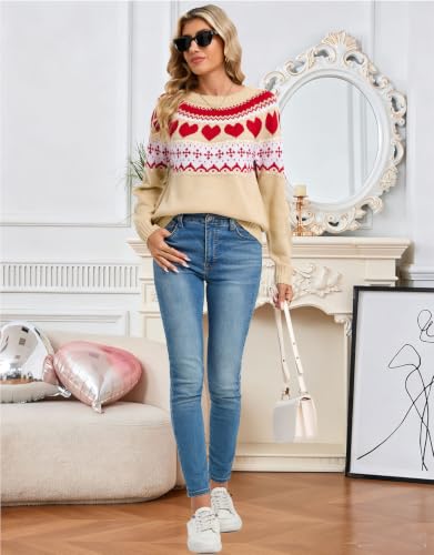 Image of Women's Fair Isle Sweater Crew Neck Long Sleeve Fall Vintage Knit Tops