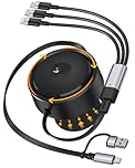 Multi Charger Cable, 100W 6-in-1 Retractable USB C Charging Cable, 360° Rotatable Type C/Lightn-ing/Micro Multi Charging Cable for iPhone, iPad, Android, Galaxy, Note - Portable, 1.6M/5A, Black
