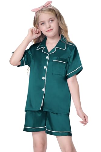Image of Girls & Womens Satin Pajamas Set, Silk Button-Down Sleepwear 2 Piece Nightwear, 3 Years - Women XXL