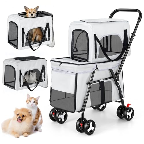 GJCrafts Poussette pour chien, à 2 étages, bretelles amovibles, convient pour siège auto et...