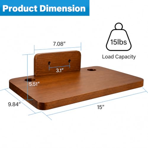 Image of Floating Projector Wall Mount DVD Shelf Wooden Floating Entertainment Center Supports 24lbs,Perfect for Projector,DVD Player,Game, Cable Box (Single Shelf Brown)