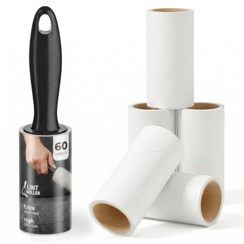 Stick Well Lint Roller 6 Pack with 1 Reusable Handle 360 Extra Sticky Sheets for Pet Hair Removal Lint Remover for Dust & Fluff from Clothing Furniture Carpets & Car Seats (1 Handle + 360 Sheets)