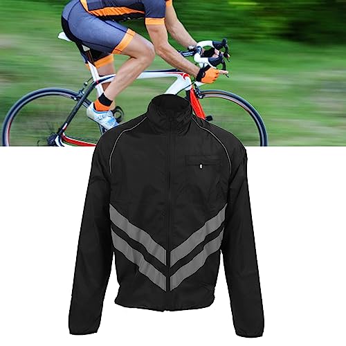 Jaqueta de Ciclismo à Prova de Vento, Jaqueta de Ciclismo Reflexiva Leve de Manga Longa Segura Com F
