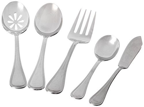 Towle 5192137 Beaded Antique 45-Piece 18/10 Stainless Steel Flatware Set with Hostess Serveware
