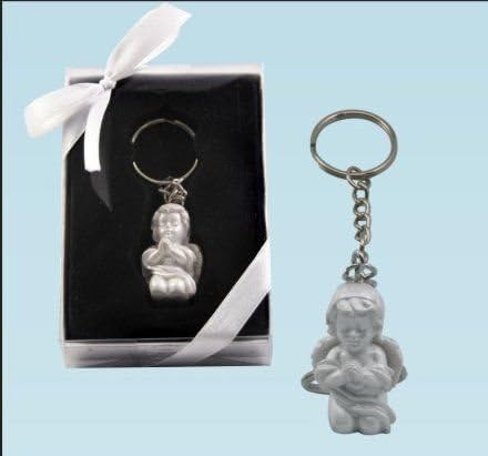 Baby Angel Kneeling Key Chain - White