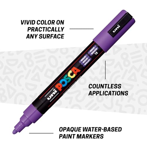 Image of POSCA Canvas Paint by Number Kit, Lilac Dream - 8 Acrylic Markers with 2 Pre-Drawn Canvases - Gift Set for Artists, Adults and Kids