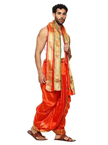 Image of Rameshwaram Fabrics Mens Ready to Wear Silk Dhoti with Angwastra Set - Pocket Dhothi