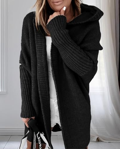 LOAIHA Women Chunky Hooded Cardigan Sweaters Fall Winter Trendy Oversized Open Front Long Sleeve Cable Knit Outerwear Coat4