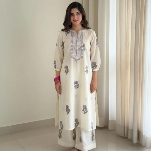 Image of ANNI DESIGNER Women's Rayon Viscose Straight Printed Kurta with Palazzo | Women Kurta Set | Ethnic Wear for Women | Daily Office Casual Traditional Outfit