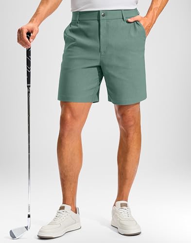 Pudolla Men's Golf Dress Shorts 7"/9" Stretch Casual Work Hybrid Shorts for Men with 3 Pockets Quick Dry Breathable(Thyme 38W x 7L) — view 2