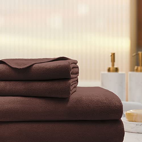 Image of Sassoon Venir Microfiber 4 Piece Towel Set 450 GSM (Cocoa Color) Ultra Soft Material, Towel for Daily use