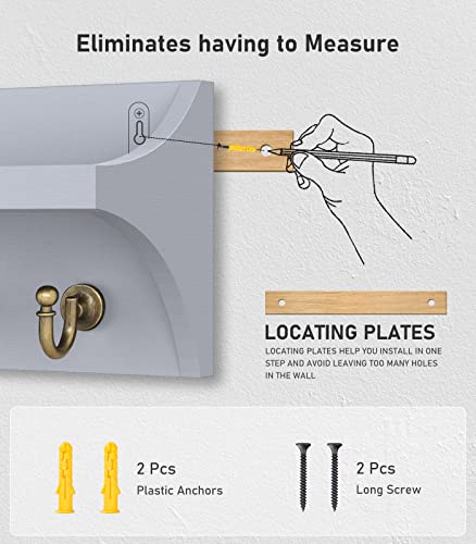 Buways Key Holder For Wall Decorative -Wall Mounted Key Rack With 5 Retro Key Hook-Pine Wooden Key Holder Hanger For Apartment Entryway Home Decor Grey #TOP3