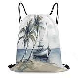 asbwuo Mochila deportiva con cordón, diseño de palmeras, barco de pesca, bolsa de gimnasio para natación, bolsa con cordón para gimnasio, viajes y deportes.