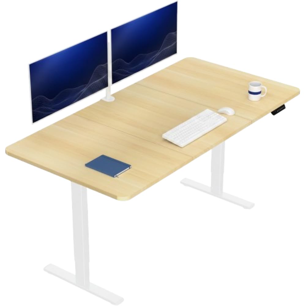 VIVO Light Wood 71 x 36 in Standing Desk, DESK-KIT-1W7C-36 | Electric, Holds 220 lbs, Sit Stand, Height Adjustable, Extra Deep Table Top, Memory Presets, 1B Series, White Frame