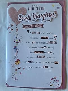 On The Birth of Your Lovely Daughter Congratulations New Baby Girl Born Card Pink Glitter Heart/Words 3D/Glitter/Foil Detail(PRELUDE47315)