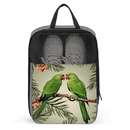 Couple Parrots Olive Shoe Bags for Travel Water-Resistant Shoes Pouch with Handle Fashion Shoe Organizer with Zipper Closure Portable Sneaker Carrier for Men & Women Daily Use
