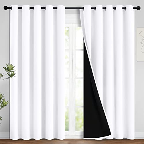 Image of Yakamok Full Blackout Curtains 84 Inches Long,Blackout Curtain Panels for Bedroom, 2 Thick Layers Grommet Top Thermal Insulated Drapes with Black Liner for Living Room(62Wx84L, Pure White, 2 Panels)