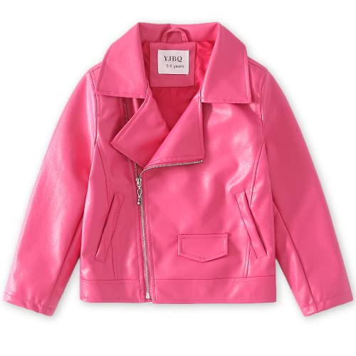 Girls Faux Leather Jacket Motorcycle & Bomber Style for Kids 4-12, Windproof Zip Jacket with Pockets