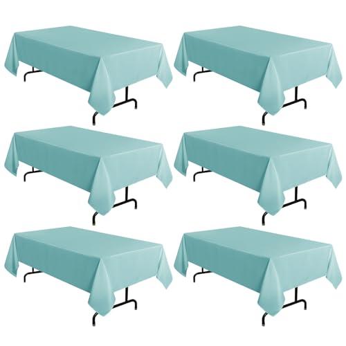 Image of sancua 6 Pack Turquoise Tablecloth 60 x 102 Inch, Rectangle Table Cloth for 6 Feet Tables - Stain and Wrinkle Resistant Washable Polyester Table Cover for Dining Tables, Buffet Parties and Camping