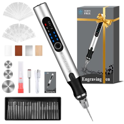 Gyunkyluve Electric Engraving Pen Wireless Engraver Pen Kit with 60+Accessories & 3-Speed Adjust Cordless Engraving Tools for 50+ Surfaces Gifts for Artists & DIYers Beginner Friendly-Silver