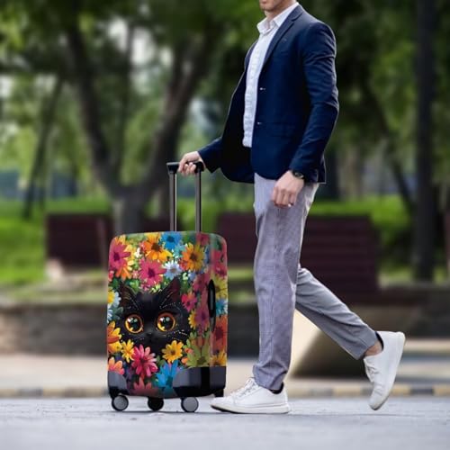 Floral Cat Luggage Cover Suitcase Protector, Travel Suitcase Cover for 29-32 inch Luggage with Concealed Zipper Washable Elastic Cloth Dustproof Anti-Scratch Covers3