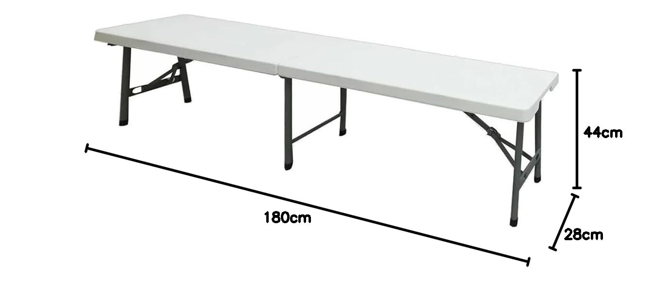 Panchina Pieghevole a Valigetta con Maniglia - Panca per Buffet, Giardino, Campeggio, Feste, Catering, Sagre, Bar, Mercato- Tavolo da Camping Salvaspazio Bianco 180x28x44h cm