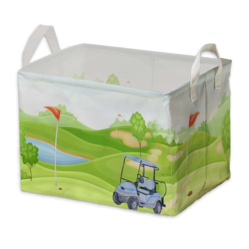 Image of Golf Baby Shower Decorations,Golf Storage Baskets,Golf Nursery Decor,Ball Basket For Gift,Large Square Canvas Laundry Hamper With A Waterproof PE Coating,Foldable Kids Toy Clothes Bins for Bedroom