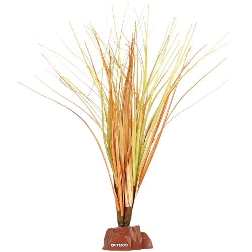 CRITTZOO Reptile Terrarium Plants, Bearded Dragon Tank Decor Accessories for Ball Python Leopard Gecko Tree Frog Tarantula Lizard Corn Snake Tortoise Chameleon Crested Gecko - Fake Desert Dry Grass