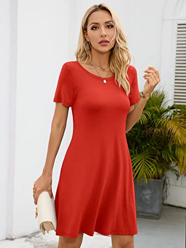 Image of KORSIS Summer Women's Dress Casual T-Shirt Short Sleeve Dresses Swing Flowy Beach Vacation Work Sundress with Pockets