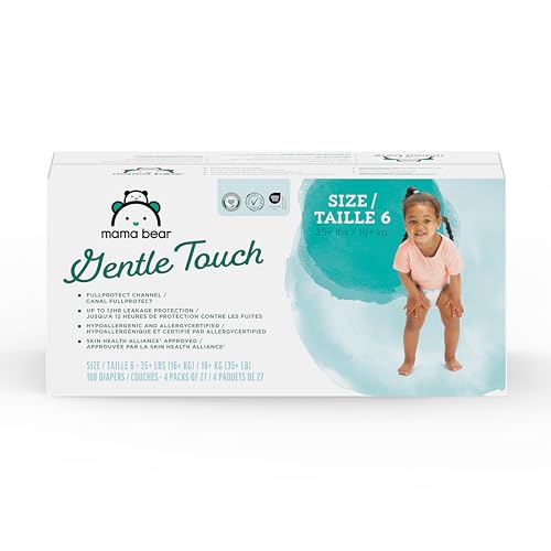 Image of Amazon Brand - Mama Bear Gentle Touch Diapers, Size 6, 108 Count (4 packs of 27)