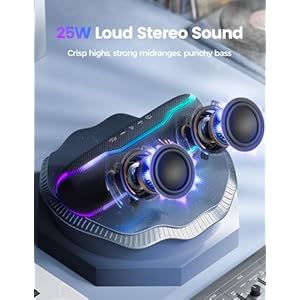 Portable Bluetooth Speaker IPX7 Waterproof Wireless Speakers with Colorful Flashing Lights 25W Super Bass 24H Playtime 100ft Range TWS Pairing for Outdoor Home Party Beach Birthday Gift