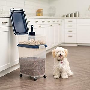 IRIS-USA-30-lbs-11-lbs-Combo-Airtight-Dog-Food-Storage-Container-Stackable-Treat-Box-2-Cup-Scoop-Wheels-Keep-Fresh-Easy-Mobility-Navy - Cucciolini Doodles   IRIS-USA-30-lbs-11-lbs-Combo-Airtight-Dog-Food-Storage-Container-Stackable-Treat-Box-2-Cup-Scoop-Wheels-Keep-Fresh-Easy-Mobility-Navy