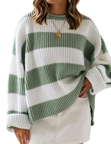 Image of Women's Striped Knitted Pullover Crew Neck Fall Winter Sweater Long Sleeve Color Block Jumper