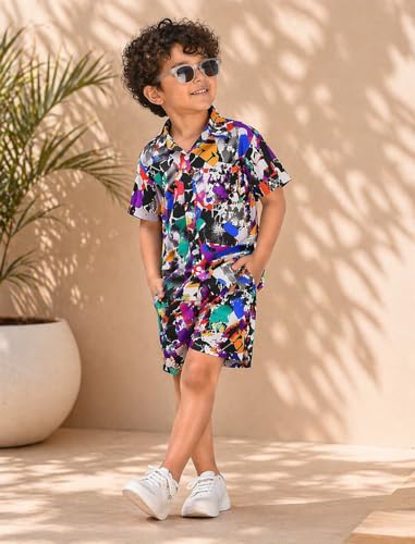 Image of superminis Boys Co-Ord Set Rayon Shirt & Shorts Set (2-10 Years) | Printed Summer Coord Set for Boys | Casual Outfit with Pockets | Comfortable Kids Matching Set