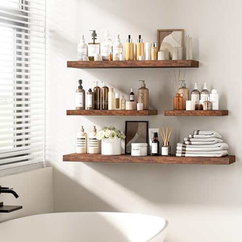 Fun Memories Floating Shelves - 2 Pack 12 Inch Deep Rustic Wooden Wall Shelves - Extra Deeper & Thicker Wall Mounted Storage Shelf for Living Room, Kitchen, Farmhouse - 16" W x 12" D x 1.5" H - Brown by Fun Memories - Image 7