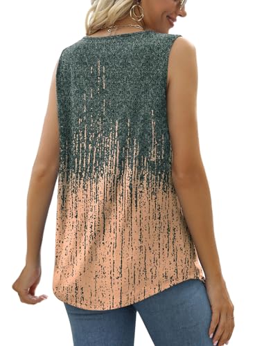 Image of Saloogoe Summer Tank Tops for Women Loose Fit Pleated Tunics Scoop Neck Sleeveless Lace Tops Curved Hem Flowy